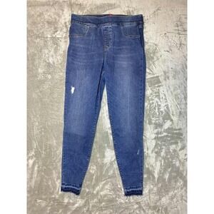 Spanx Women's Pull On Denim Jeggings Distressed Hem‎ Stretch Blue Large L